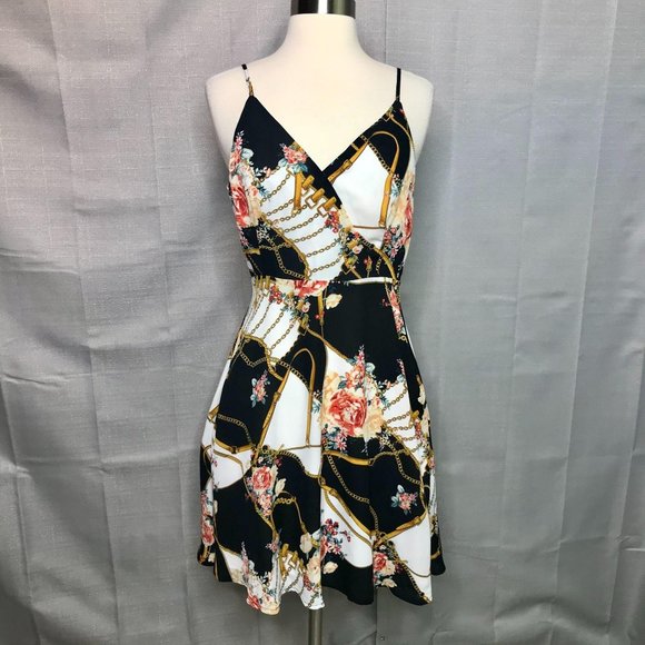 Gilli Dresses & Skirts - Gilli Black Floral Chain Wrap Front Sundress